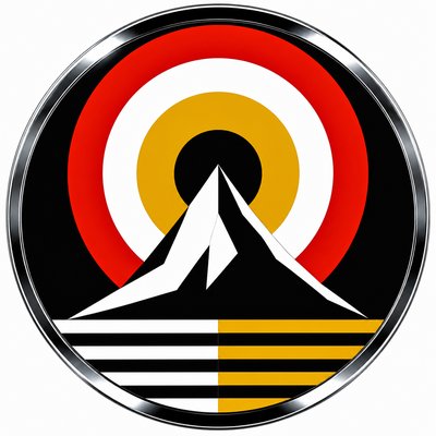an emblem of a mountain peak inside a circle, simple bold shapes on a plain background, no text or lettering