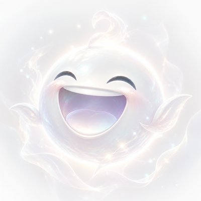 an exaggerated laughing face of an original round mascot character, bold and readable at small size, plain background, no text