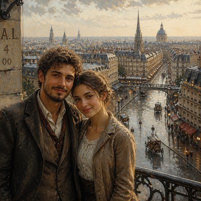 portrait of two people together — Cityscape Painting Style