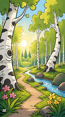 a serene birch forest in soft morning light, no people, no text