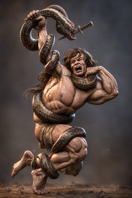 a man with a large snake around his neck