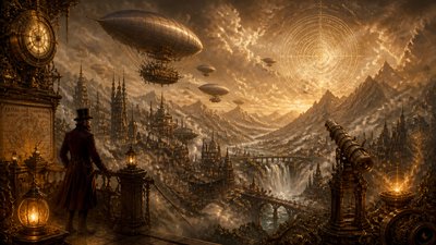 sweeping panoramic landscape with a dramatic sky