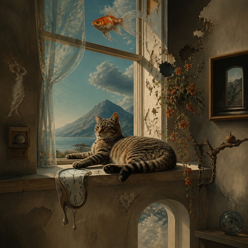 a cat lounging in a sunlit window