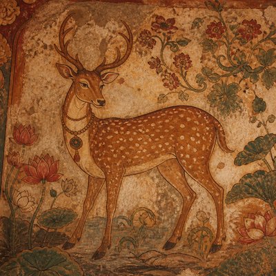 animal standing in natural pose — Ancient Indian Mural Art Style