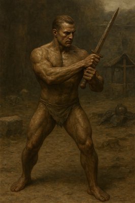 a painting of a man holding a sword