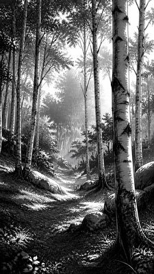 a serene birch forest in soft morning light, no people, no text