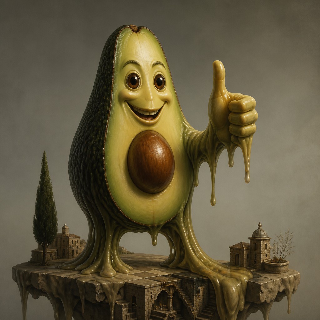 a happy avocado character giving a thumbs up, bold readable design on a plain background, no text