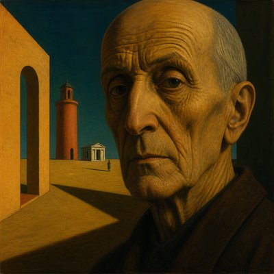 close-up portrait of an elderly person with expressive weathered features
