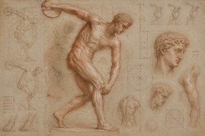 ancient greek discobulos-throwing a discus mid air