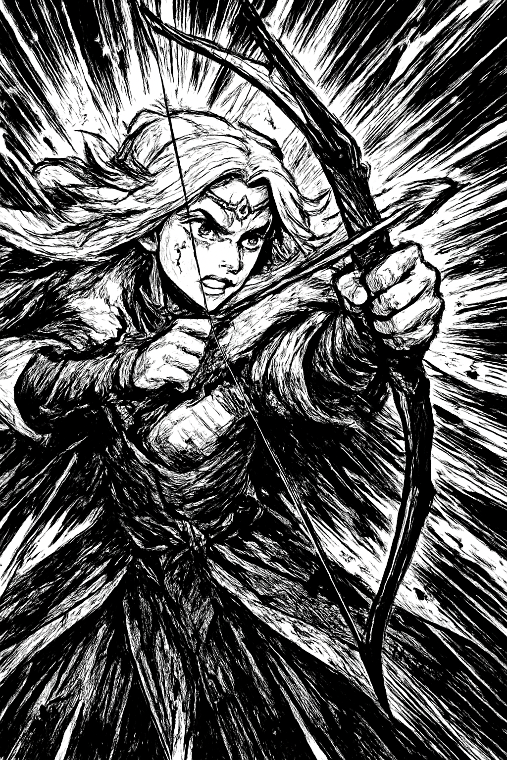 a painting of a woman holding a bow and arrow