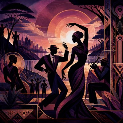wide landscape with natural scenery — Harlem Renaissance Art Style