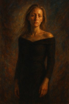 a painting of a woman in a black dress