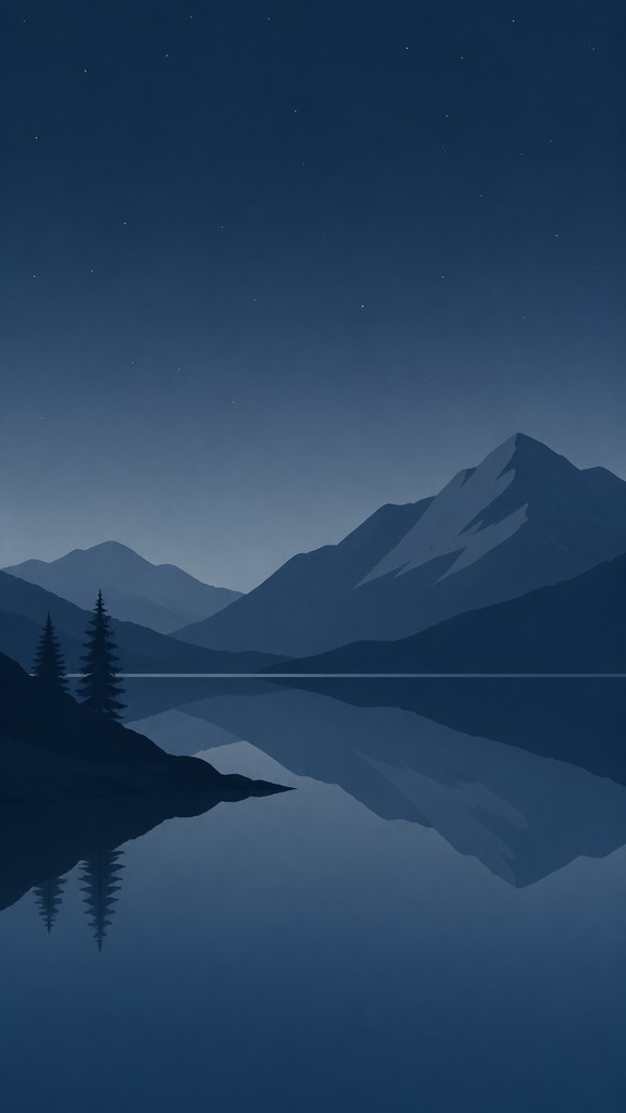 a tranquil mountain lake beneath a starry night sky, no people, no text