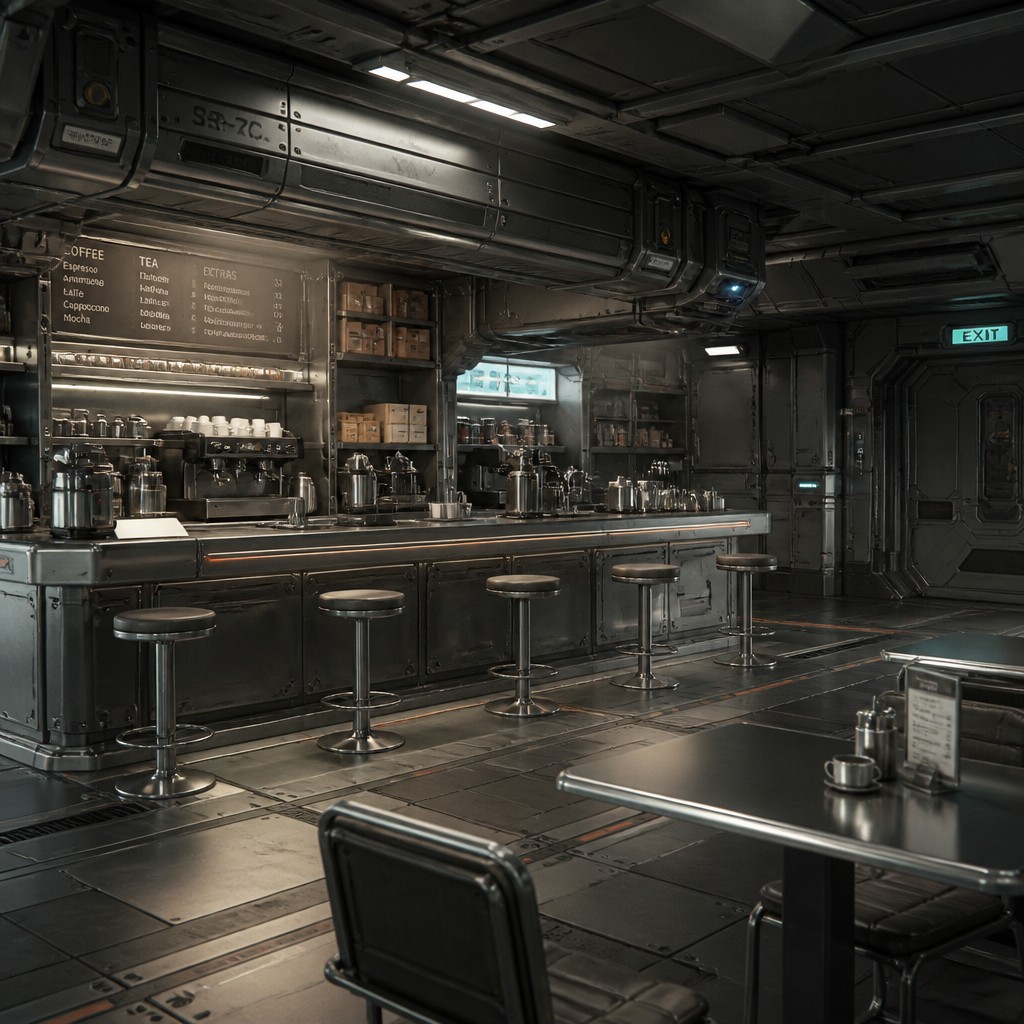 cozy cafe interior with warm lighting