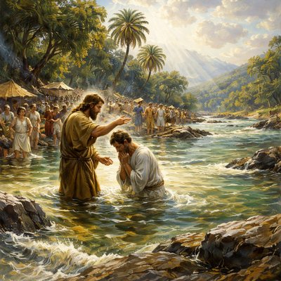 Express without words “These things were done in Bethabara beyond Jordan, where John was baptizing.” (John 1:28, KJV) in a setting where there is a Ford in the river.
