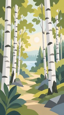 a serene birch forest in soft morning light, no people, no text