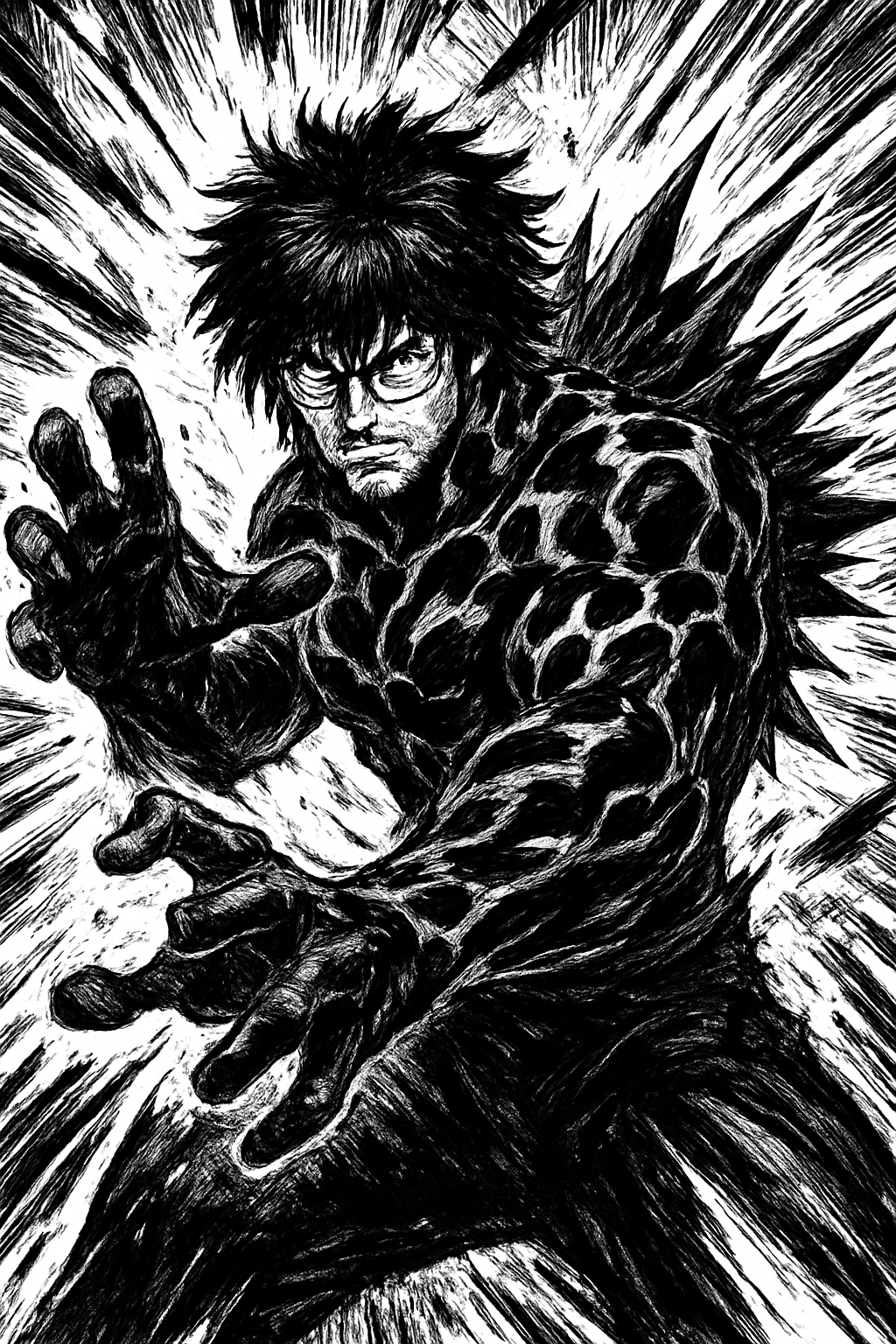 a black and white drawing of a demon