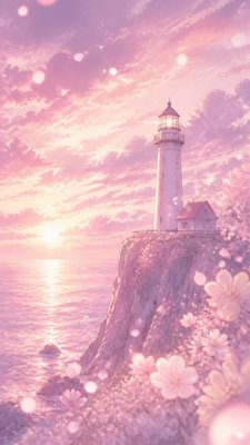 a lone lighthouse on a cliff at dusk under a dramatic sky, no text or lettering