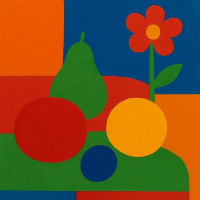 still life arrangement of fruits and flowers