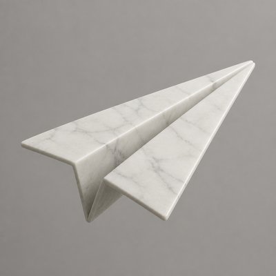 a paper plane, clean minimal composition on a plain background, no text
