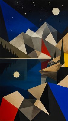 a tranquil mountain lake beneath a starry night sky, no people, no text