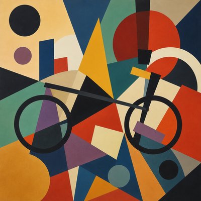 bicyle resting against a wall — Abstract Shapes Art Style