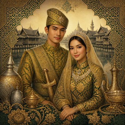 portrait of two people together — Bruneian Art Style