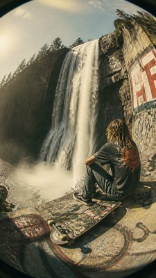 towering waterfall cascading down a cliff