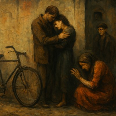 bicyle resting against a wall