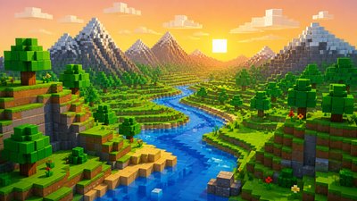 a vast valley with a river winding toward distant mountains at sunrise, no people, no text