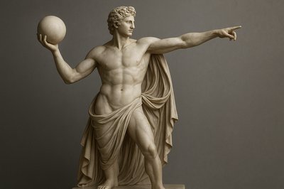 a statue of a man holding a ball