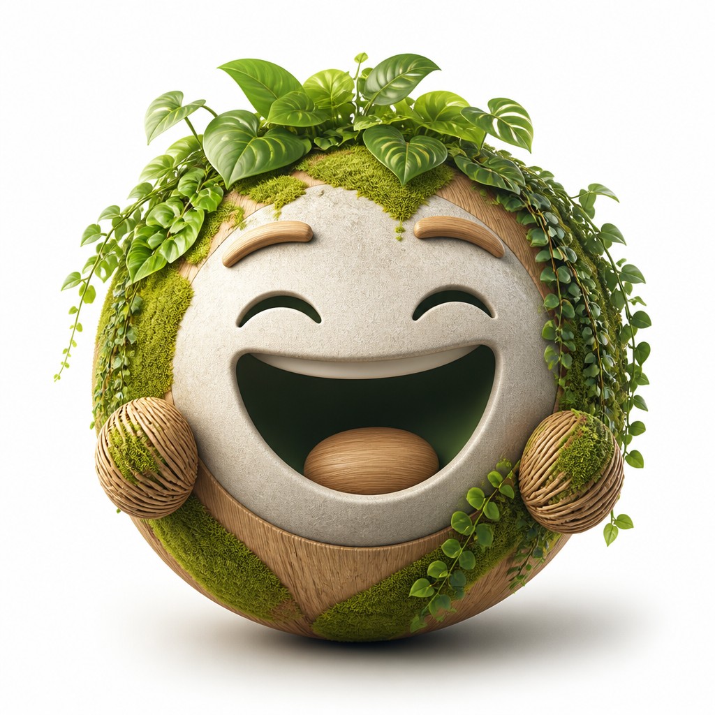 an exaggerated laughing face of an original round mascot character, bold and readable at small size, plain background, no text