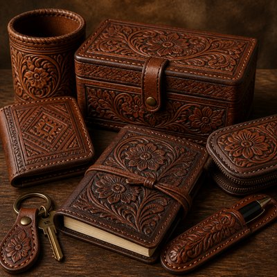 still life with everyday objects — Leather Art Style