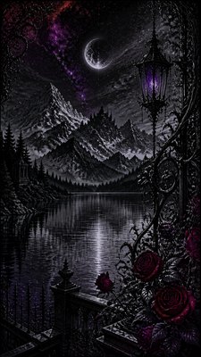 a tranquil mountain lake beneath a starry night sky, no people, no text