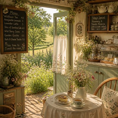 cozy cafe interior with warm lighting