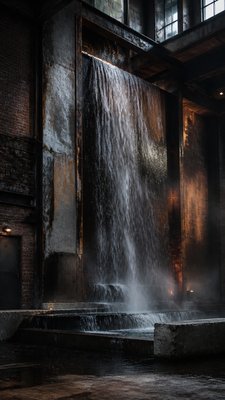 towering waterfall cascading down a cliff