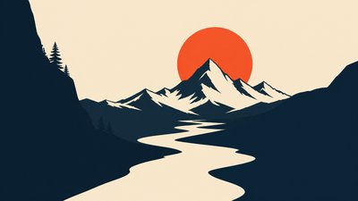 a vast valley with a river winding toward distant mountains at sunrise, no people, no text