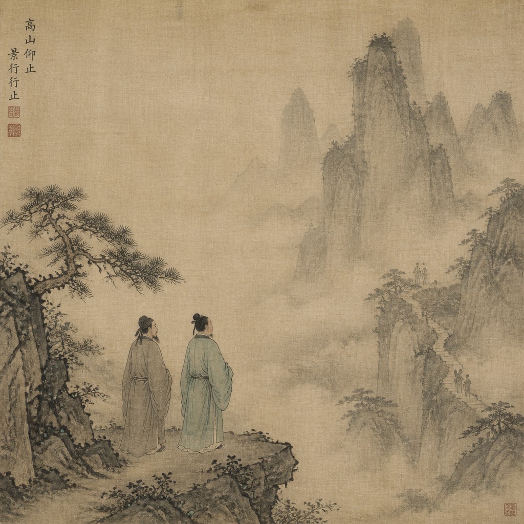 portrait of two people together — Song Dynasty Ink Painting Style