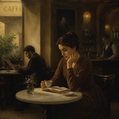 cozy cafe interior with warm lighting