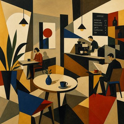 cozy cafe interior with warm lighting