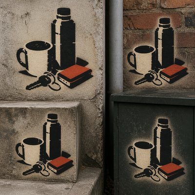 still life with everyday objects — Stencil Art Style