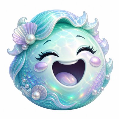 an exaggerated laughing face of an original round mascot character, bold and readable at small size, plain background, no text