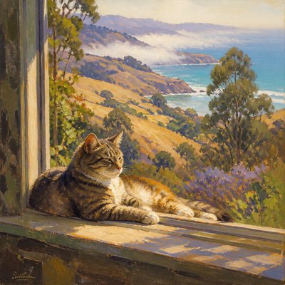 a cat lounging in a sunlit window