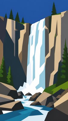 towering waterfall cascading down a cliff
