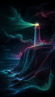 a lone lighthouse on a cliff at dusk under a dramatic sky, no text or lettering