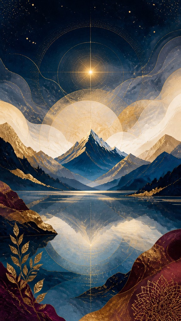 a tranquil mountain lake beneath a starry night sky, no people, no text