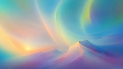 a flowing aurora over snowy peaks, wide sweeping composition, no people, no text