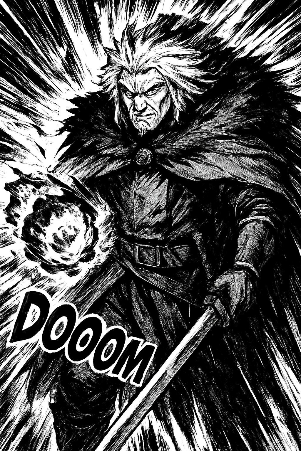a drawing of a man with a sword in his hand