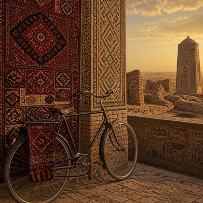 bicyle resting against a wall — Turkmen Art Style