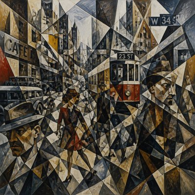 urban street with city activity — Fragmentation Art Style